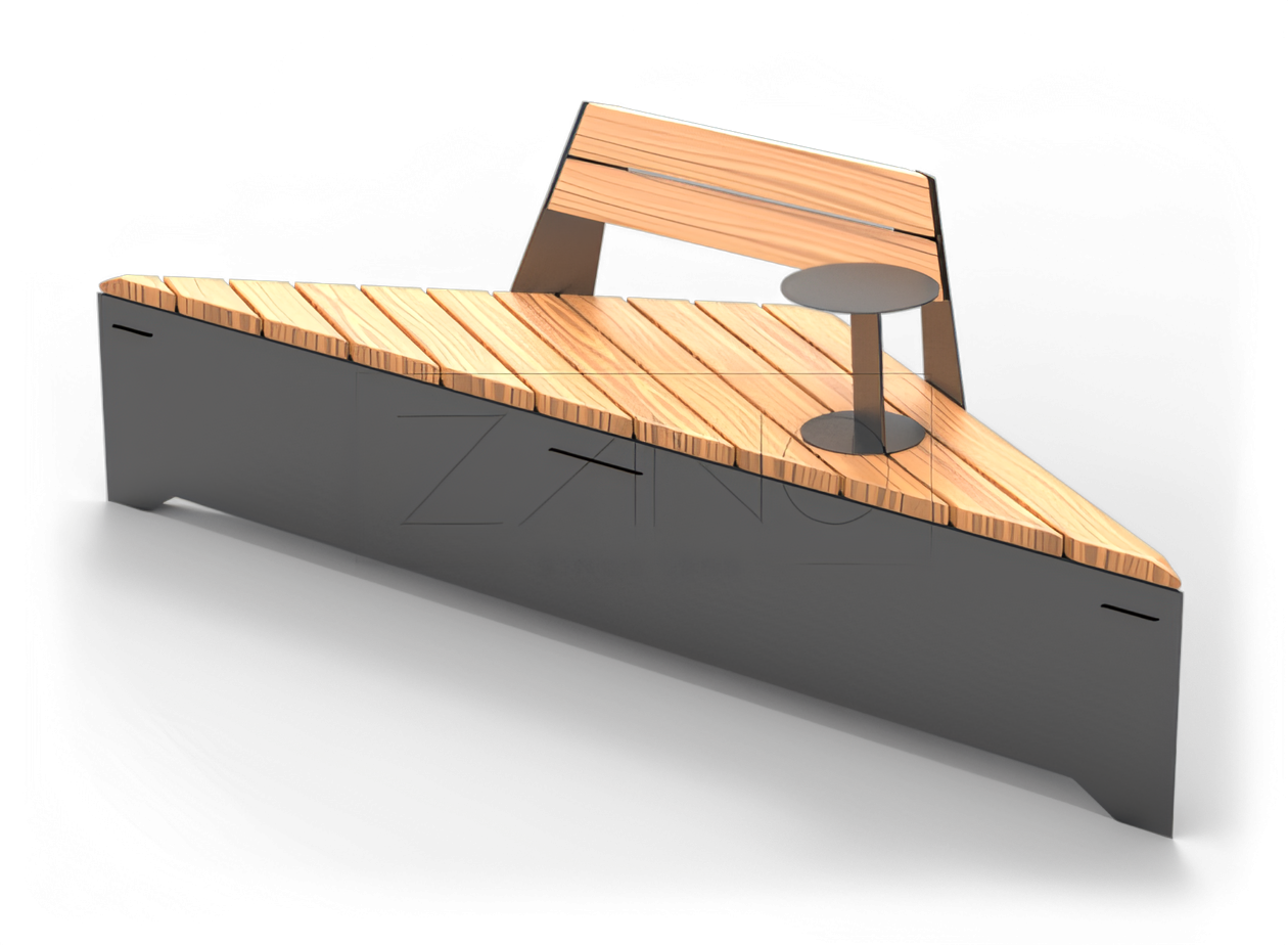 Modulaarinen penkki selk&auml;nojalla ja p&ouml;yd&auml;ll&auml; mustaa ter&auml;st&auml;