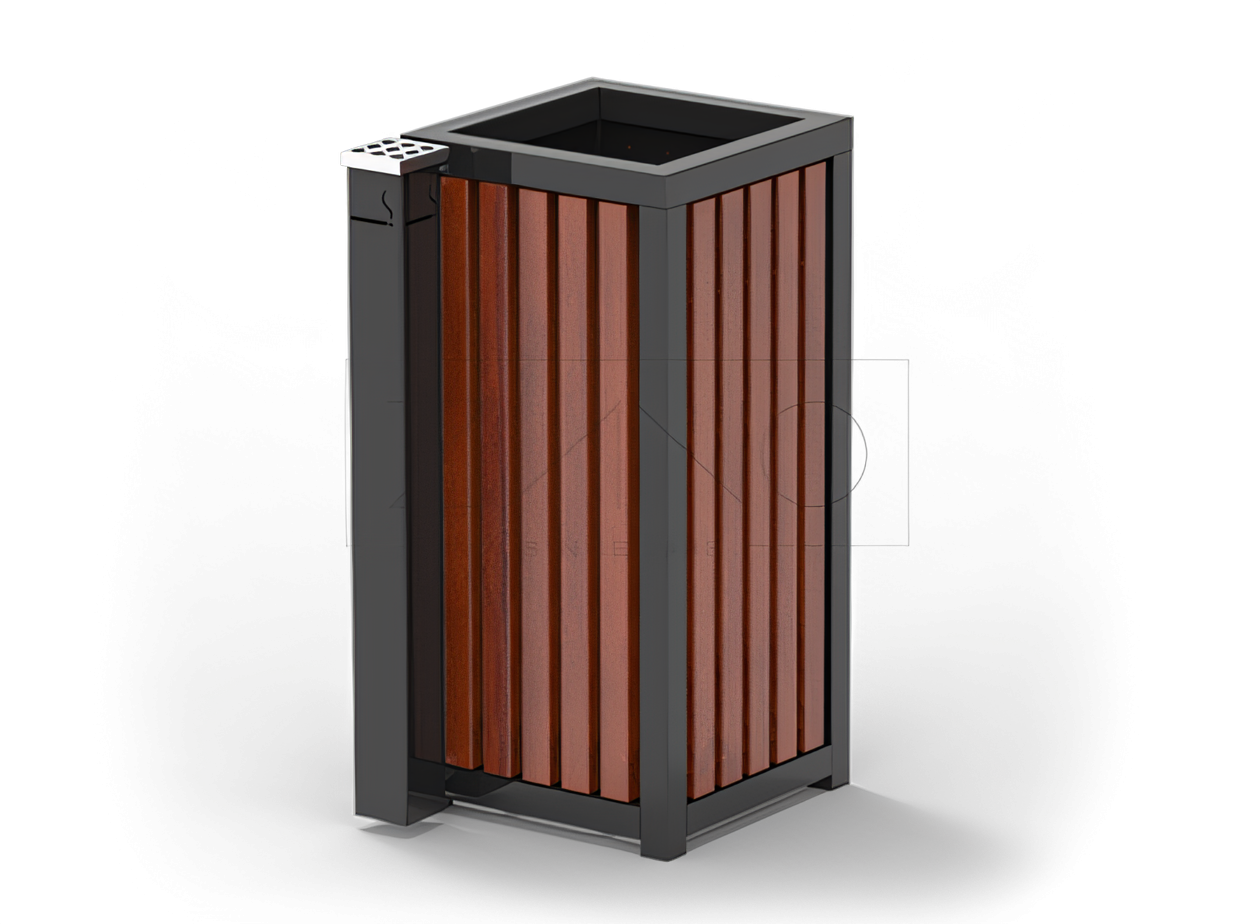 ter&auml;ksinen roskakori, jossa on erillinen tuhkakuppi