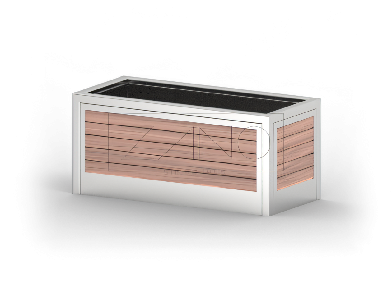 Moderni kaupunkiruukku ruostumattomasta ter&auml;ksest&auml; ja puusta