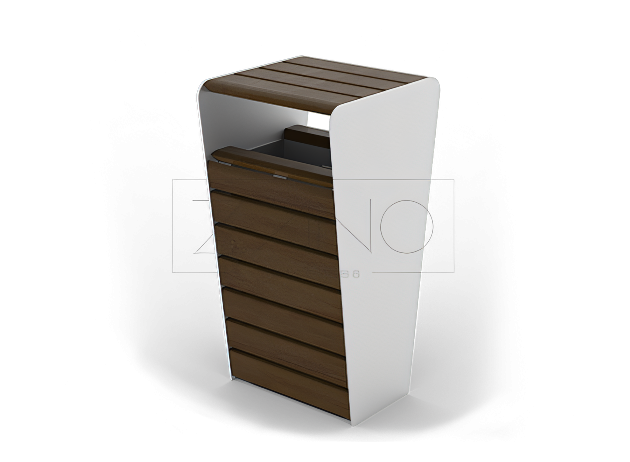 Pehme&auml; kaupunkikori, jossa on katos, ainutlaatuinen muotoilu, valmistettu ruostumattomasta ter&auml;ksest&auml; ja kuusipuusta.