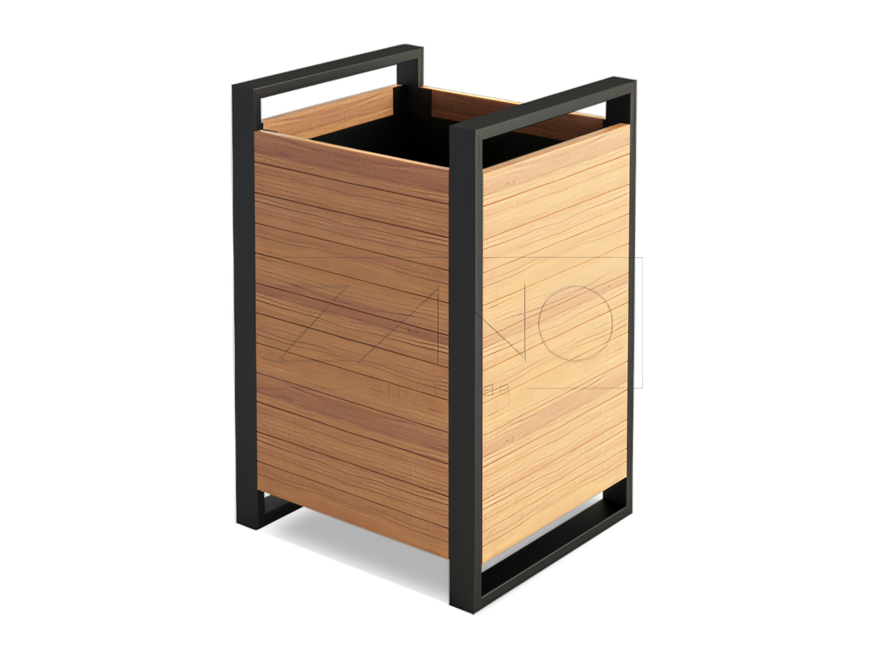 Suuret puiset ruukut Moderni ja tyylikäs malli puisesta ruukusta, jossa on metallikehys