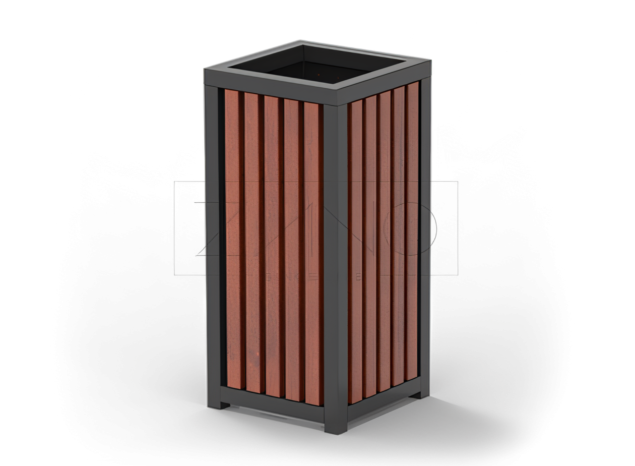 mustasta ter&auml;ksest&auml; valmistetut roska-astiat, joissa on sinkitty insertti