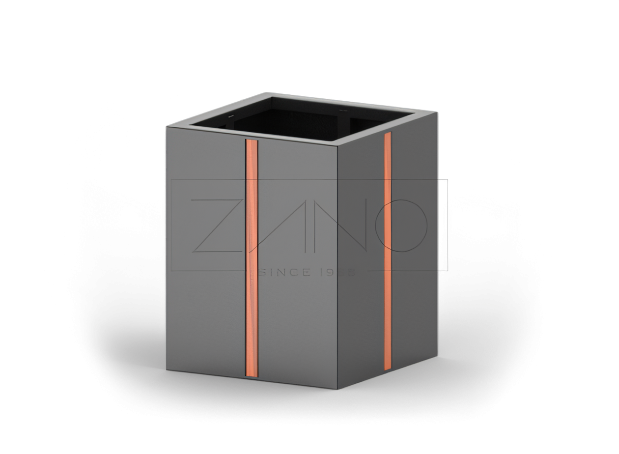 Musta teräksinen kaupunkiruukku puuelementeillä Musta teräksinen kaupunkiruukku puuelementeillä