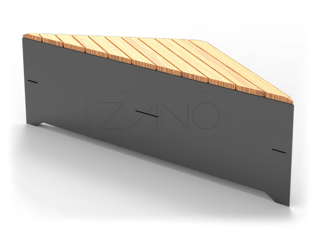 Moderni urbaani penkki mustasta ter&auml;ksest&auml; ja puusta